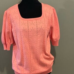 Peach Puff Sleeve Elbow Length Boxy Knit Sweater Grandma, Cottage, Classy